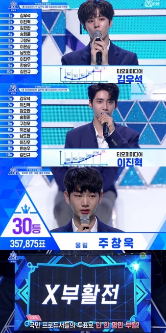 '프로듀스X101' 순위발표식 [Mnet 캡처]