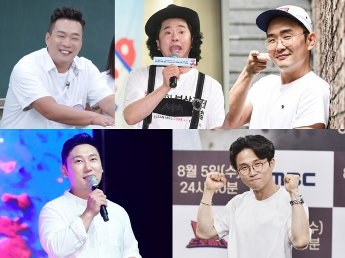 왼쪽 위부터 시계방향으로 박준형 박성호 윤형빈 박성광 이승윤을 비롯한 개그맨들이 JTBC '뭉쳐야 찬다'에 출격한다.  [사진=JTBC, 조이뉴스24 DB]